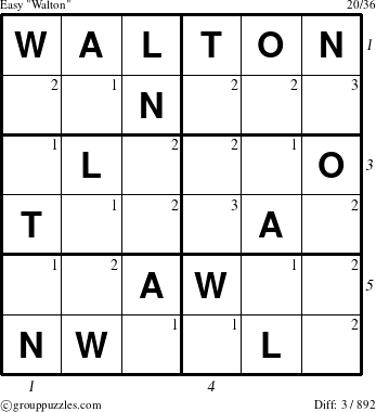 The grouppuzzles.com Easy Walton puzzle for  with all 3 steps marked