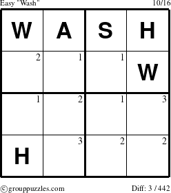 The grouppuzzles.com Easy Wash puzzle for  with the first 3 steps marked