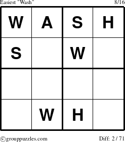 The grouppuzzles.com Easiest Wash puzzle for 