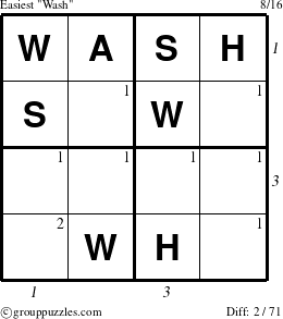 The grouppuzzles.com Easiest Wash puzzle for  with all 2 steps marked