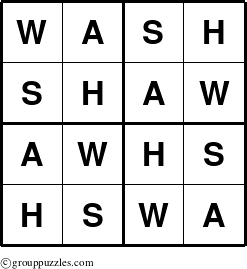 The grouppuzzles.com Answer grid for the Wash puzzle for 