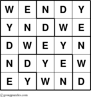 The grouppuzzles.com Answer grid for the Wendy puzzle for 