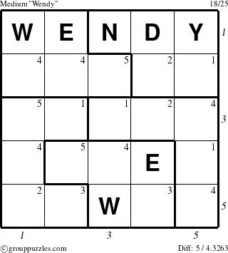 The grouppuzzles.com Medium Wendy puzzle for  with all 5 steps marked