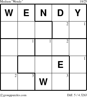 The grouppuzzles.com Medium Wendy puzzle for  with the first 3 steps marked