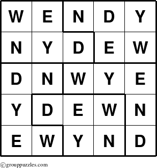 The grouppuzzles.com Answer grid for the Wendy puzzle for 