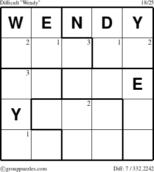 The grouppuzzles.com Difficult Wendy puzzle for  with the first 3 steps marked