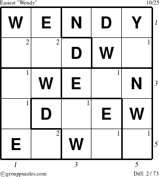 The grouppuzzles.com Easiest Wendy puzzle for  with all 2 steps marked