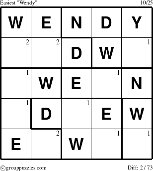 The grouppuzzles.com Easiest Wendy puzzle for  with the first 2 steps marked