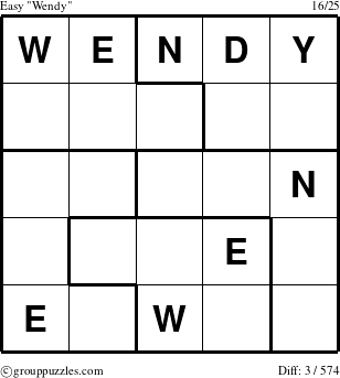 The grouppuzzles.com Easy Wendy puzzle for 
