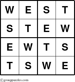 The grouppuzzles.com Answer grid for the West puzzle for 