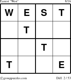 The grouppuzzles.com Easiest West puzzle for 