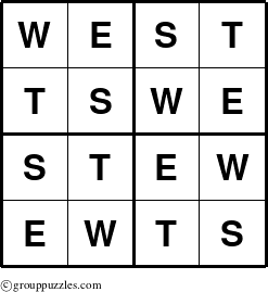 The grouppuzzles.com Answer grid for the West puzzle for 