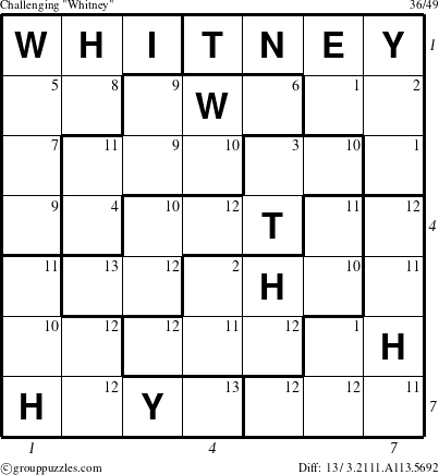 The grouppuzzles.com Challenging Whitney puzzle for  with all 13 steps marked