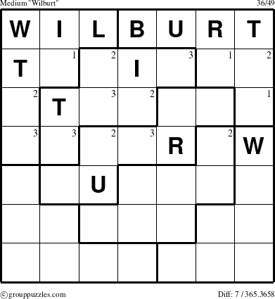 The grouppuzzles.com Medium Wilburt puzzle for  with the first 3 steps marked
