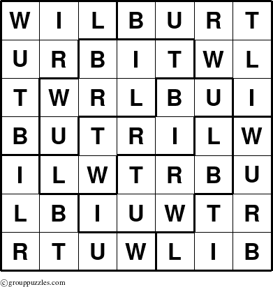 The grouppuzzles.com Answer grid for the Wilburt puzzle for 