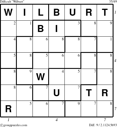 The grouppuzzles.com Difficult Wilburt puzzle for  with all 9 steps marked