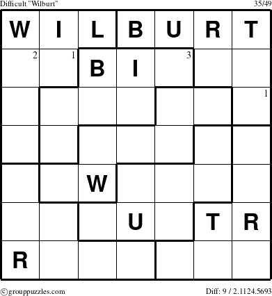 The grouppuzzles.com Difficult Wilburt puzzle for  with the first 3 steps marked
