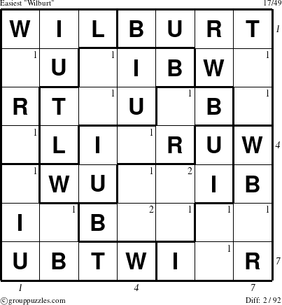 The grouppuzzles.com Easiest Wilburt puzzle for , suitable for printing, with all 2 steps marked