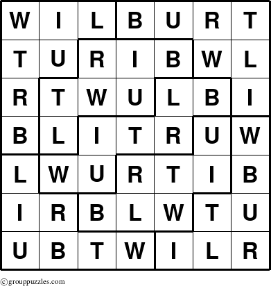 The grouppuzzles.com Answer grid for the Wilburt puzzle for 