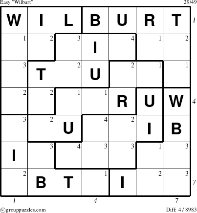 The grouppuzzles.com Easy Wilburt puzzle for , suitable for printing, with all 4 steps marked