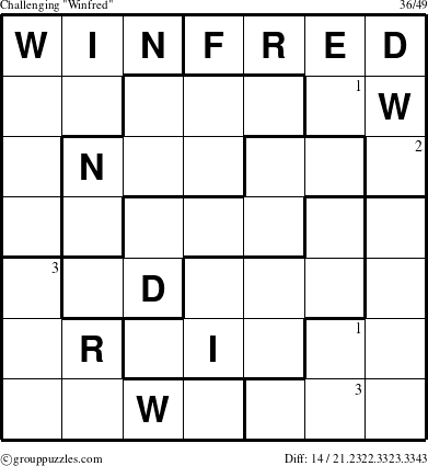 The grouppuzzles.com Challenging Winfred puzzle for  with the first 3 steps marked