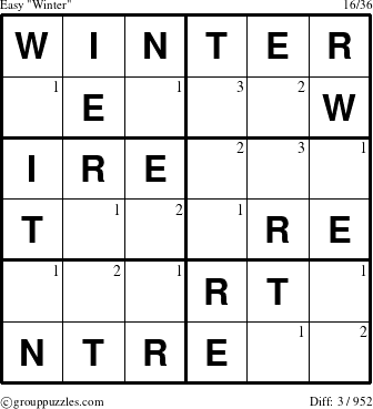 The grouppuzzles.com Easy Winter puzzle for  with the first 3 steps marked