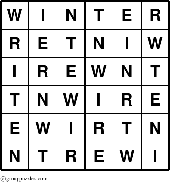 The grouppuzzles.com Answer grid for the Winter puzzle for 