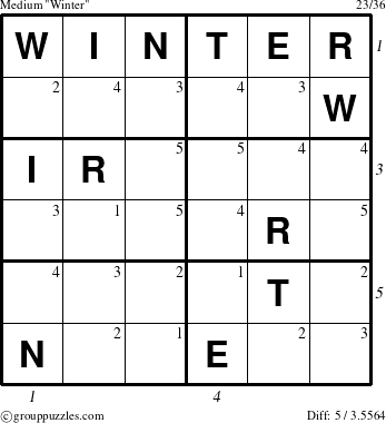 The grouppuzzles.com Medium Winter puzzle for , suitable for printing, with all 5 steps marked