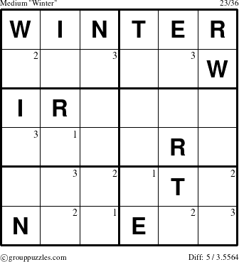 The grouppuzzles.com Medium Winter puzzle for  with the first 3 steps marked
