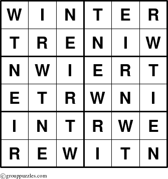 The grouppuzzles.com Answer grid for the Winter puzzle for 