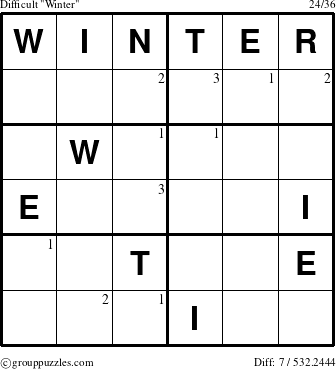 The grouppuzzles.com Difficult Winter puzzle for  with the first 3 steps marked