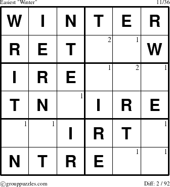 The grouppuzzles.com Easiest Winter puzzle for  with the first 2 steps marked