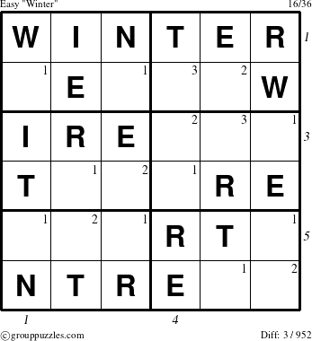 The grouppuzzles.com Easy Winter puzzle for  with all 3 steps marked