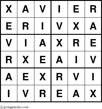 The grouppuzzles.com Answer grid for the Xavier puzzle for 