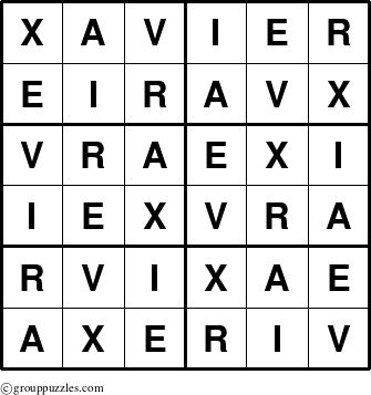 The grouppuzzles.com Answer grid for the Xavier puzzle for 