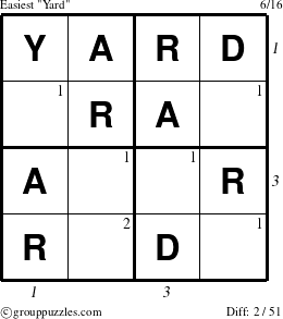 The grouppuzzles.com Easiest Yard puzzle for , suitable for printing, with all 2 steps marked