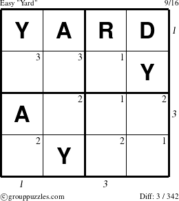 The grouppuzzles.com Easy Yard puzzle for , suitable for printing, with all 3 steps marked