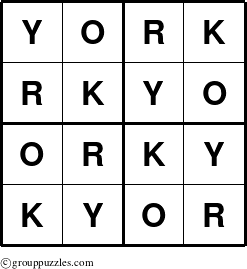 The grouppuzzles.com Answer grid for the York puzzle for 