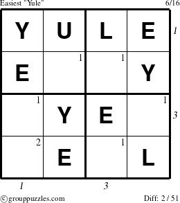 The grouppuzzles.com Easiest Yule puzzle for , suitable for printing, with all 2 steps marked