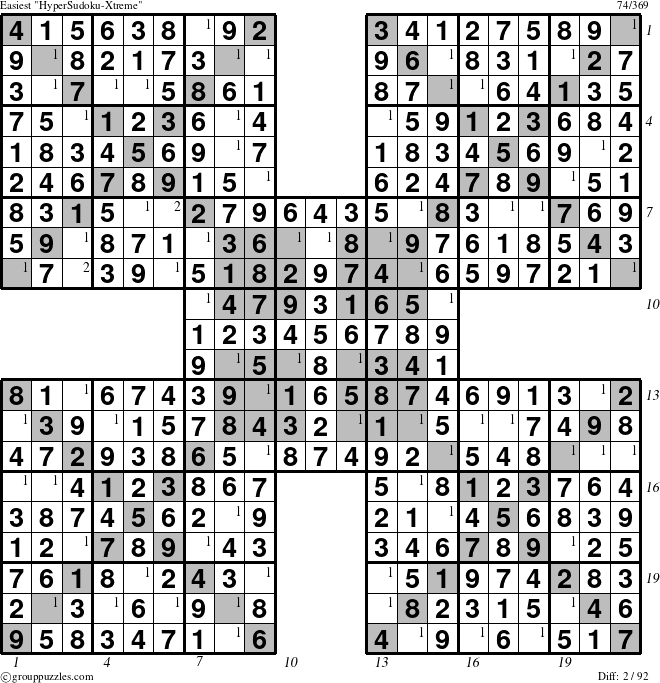 The grouppuzzles.com Easiest cover-HyperXtreme puzzle for  with all 2 steps marked