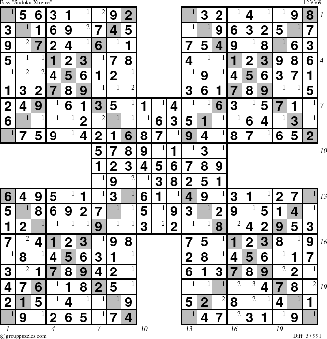 The grouppuzzles.com Easy cover-Xtreme puzzle for  with all 3 steps marked