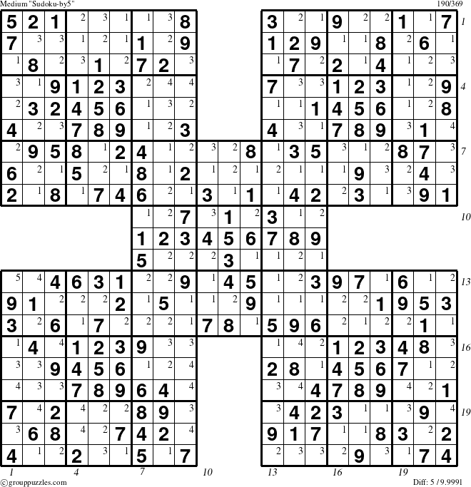 The grouppuzzles.com Medium cover-by5 puzzle for , suitable for printing, with all 5 steps marked