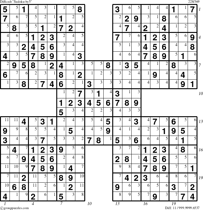 The grouppuzzles.com Difficult cover-by5 puzzle for  with all 11 steps marked