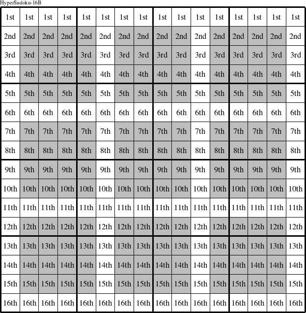 Each row is a group numbered as shown in this HyperSudoku-16B figure.