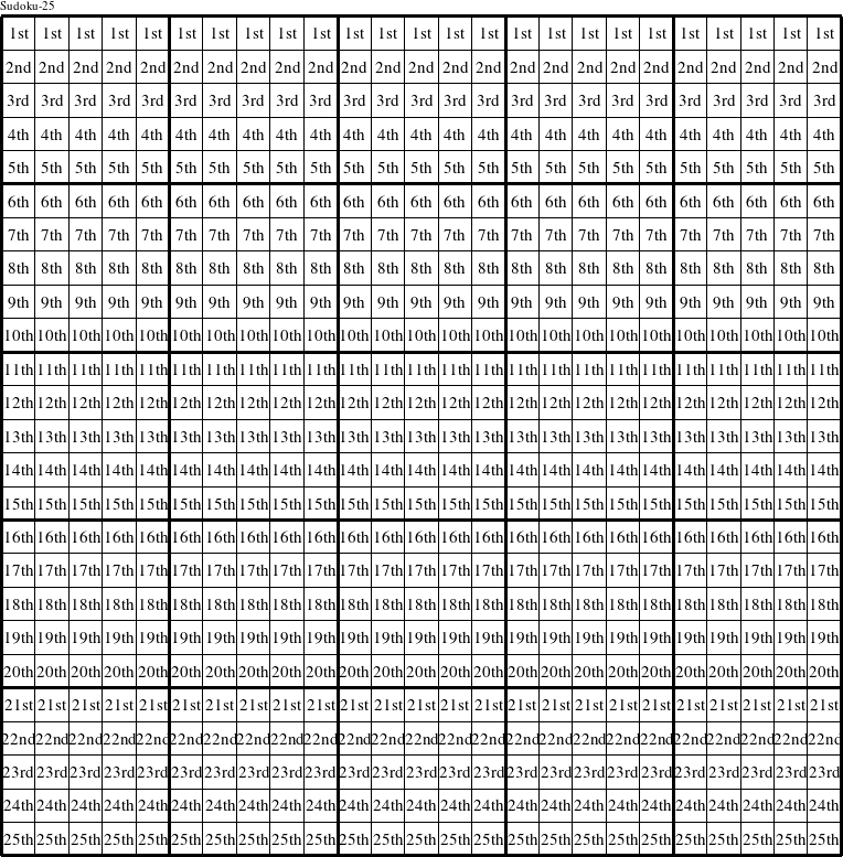 Each row is a group numbered as shown in this Sudoku-25 figure.