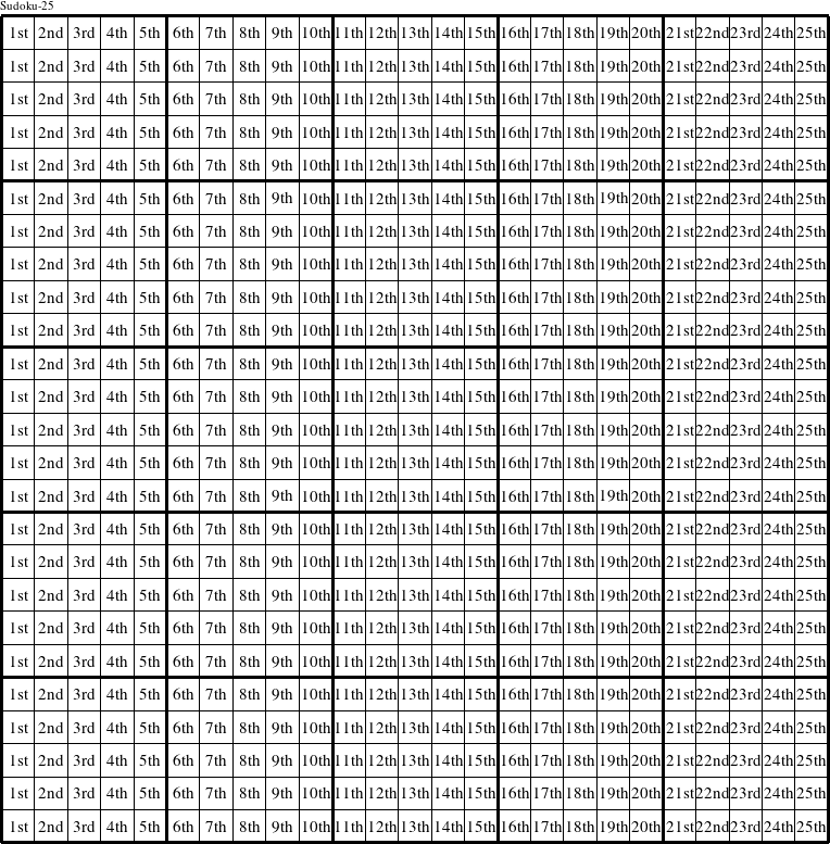 Each column is a group numbered as shown in this Sudoku-25 figure.