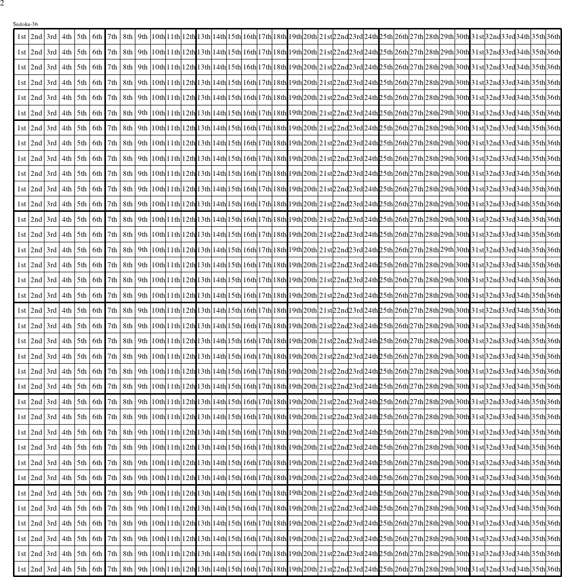 Each column is a group numbered as shown in this Sudoku-36 figure.