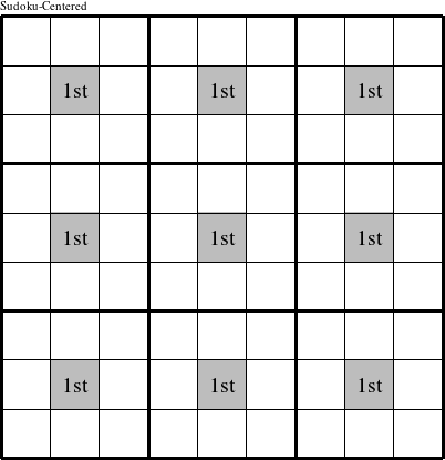 The centers of each 3x3 square are a group and are marked with '1st' in this Sudoku-Centered figure.