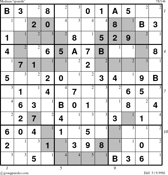 The grouppuzzles.com Medium tpsmith puzzle for , suitable for printing, with all 5 steps marked