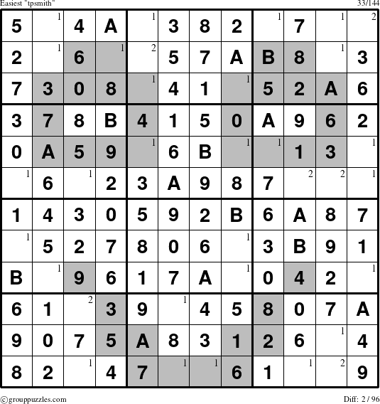 The grouppuzzles.com Easiest tpsmith puzzle for  with the first 2 steps marked